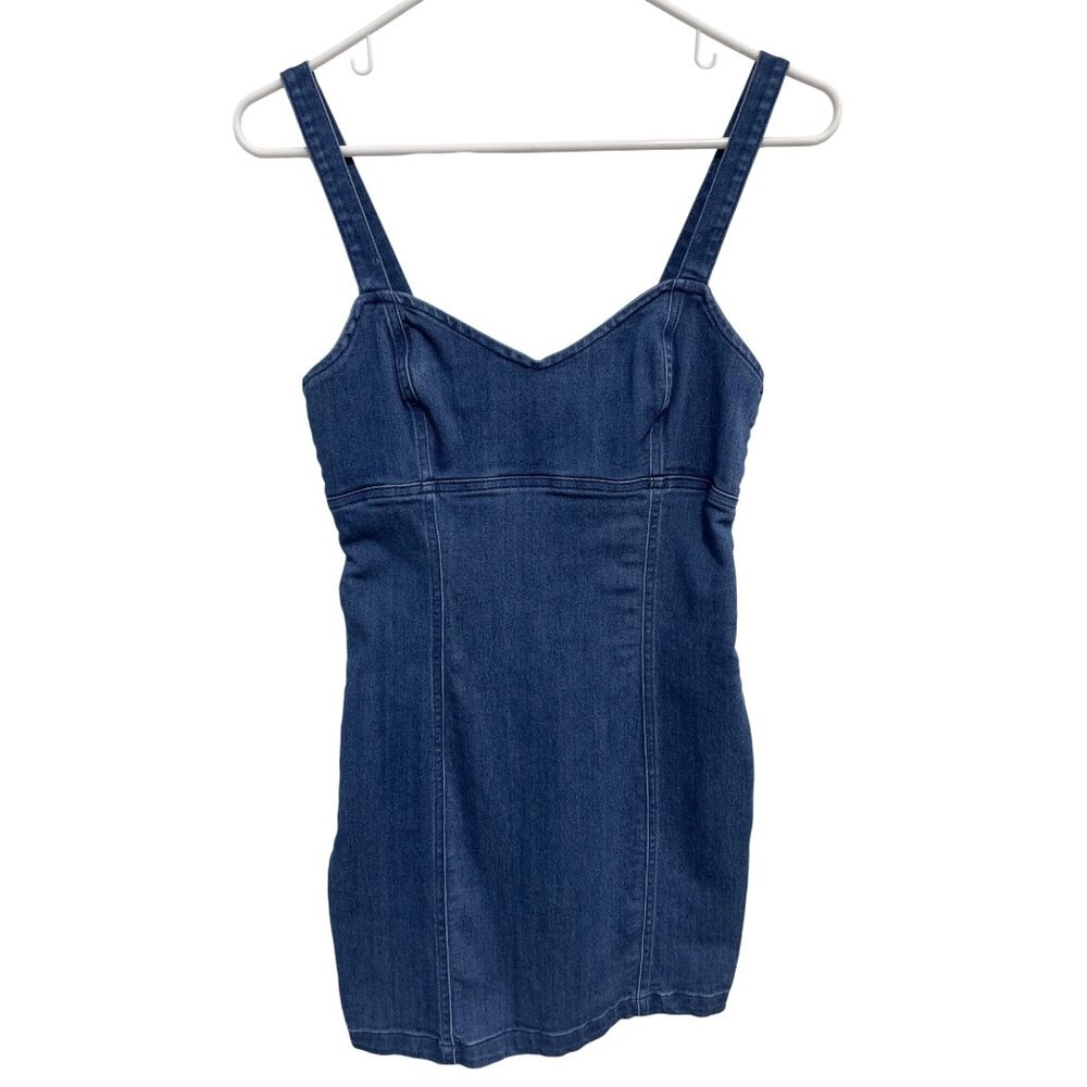 Mele E Pere Mini Dress Size Small Sleeveless Smocked Back Sweetheart Neck Denim